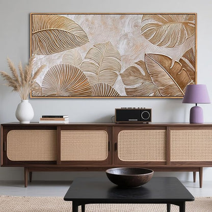 Minimalist Wall Art for Living Room - Beige Modern Wall Art | Large Framed Boho Canvas Painting | Contemporary Neutral Pictures for Bedroom Above Bed | Artwork Decor 29×58IN