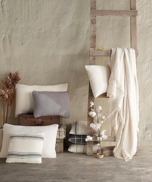 4 Layers Gauze Pillowcases, Cotton Muslin Pillowcovers, Breathable 4 Layer Gauze Shams (Beige Jaquard, Only 2 Queen Pillowcase 20 x 30 inches)