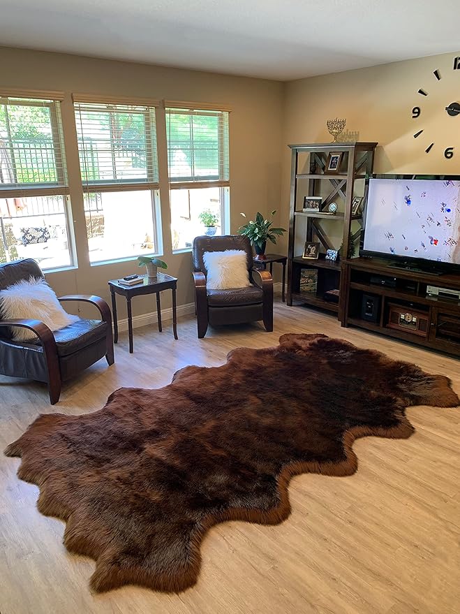LAMBZY Faux Sheepskin Super Soft Hypoallergenic Silky Shag Rug for Living Room, Kids Room, Sofa (Decto 10 Pelts 6'x10', Brown)