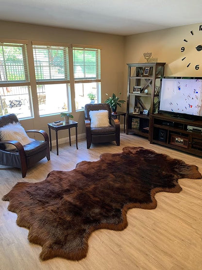 LAMBZY Faux Sheepskin Super Soft Hypoallergenic Silky Shag Rug for Living Room, Kids Room, Sofa (Decto 10 Pelts 6'x10', Brown)