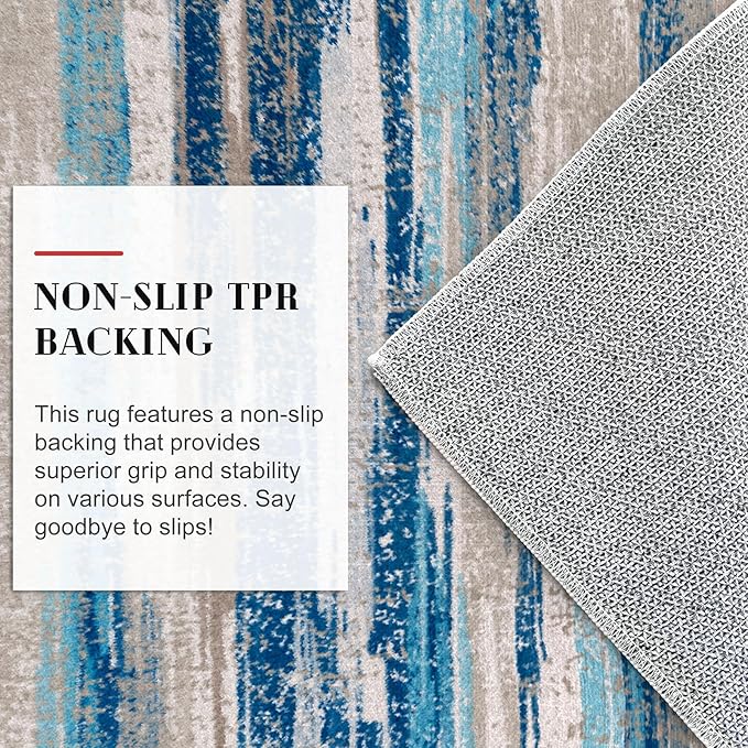 Modern Abstract Runner Rug 2x12, Blue Washable Long Kitchen Runner Non-Slip Soft Hallway Rug Runner Thin Print Faux Wool Carpet for Entryway Bedroom Laundry Room Indoor Home Decor
