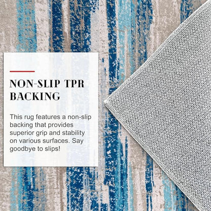Modern Abstract Runner Rug 2.6x10, Blue Washable Long Kitchen Runner Non-Slip Soft Hallway Rug Runner Thin Print Faux Wool Carpet for Entryway Bedroom Laundry Room Indoor Home Decor