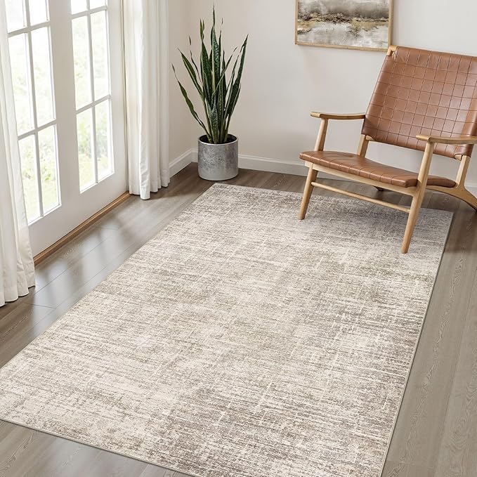 4x6 Rug Washable Area Rugs: Neutral Abstract Soft Modern Stain Resistant Small Indoor Floor Non-Slip Low Pile Throw Carpet for Entryway Kitchen Bedroom Nursery Kids Office Playroom Home House