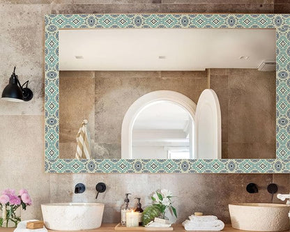 FLFK Mirror Frame Border - Geometric Peel and Stick Wall Borders Wallpaper Decal Trim Tape Teal and Navy Blue 4" x 240"