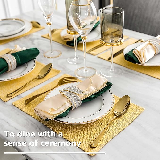 Home Brilliant Dining Placemats Set of 6 Heat Resistant Dining Table Place Mats for Kitchen Table for Placemats Decoration for Dinner Fall Winter Decor, 13 x 19 inches, Yellow