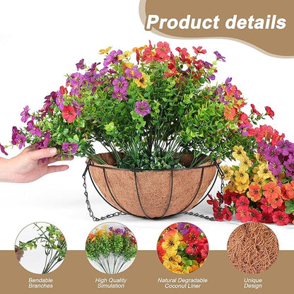 Artificial Faux Hanging Flowers Plants Basket for Outdoors Spring Summer Decoration,Hanging Planters with Silk Fake Daisy Flowers Realistic UV Resistant for Outside Balcony Patio Porch Home Multicolor