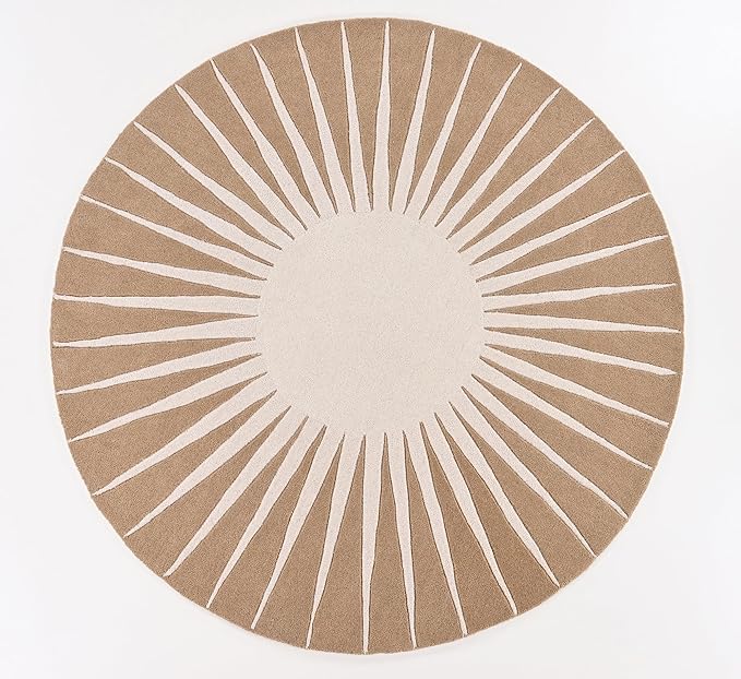 Modern Round Area Rug – Hand-Tufted with 100% NZ Wool, Thick & Soft Circular Carpet for Living Room, Bedroom & Dining Room Decor (Warm Natural, 6' Round)