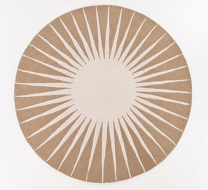 Modern Round Area Rug – Hand-Tufted with 100% NZ Wool, Thick & Soft Circular Carpet for Living Room, Bedroom & Dining Room Decor (Warm Natural, 4' Round)