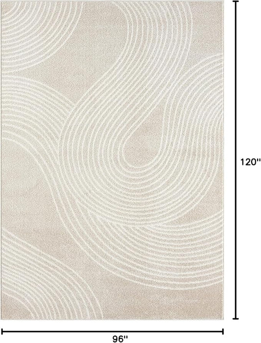 Abani Nuevo Collection Area Rug - Transitional Beige/Cream Design -7'9" x 10'2" - Easy to Clean - Durable for Kids & Pets - Non-Shedding - Medium Pile - Soft Feel - for Living Room, Bedroom & Office