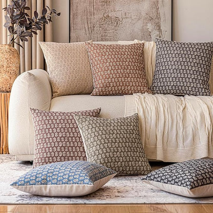 Foindtower Set of 2 Decorative Vintage Floral Print Throw Pillow Covers Neutral Modern Farmhouse Cushion Covers Boho Home Decor for Sofa Couch Chair Bedroom Living Room,18×18 Inch,Rustic Gray