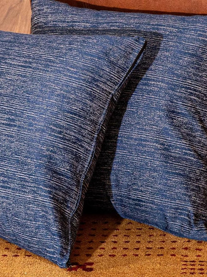 Decorative Cushion Covers, 360 GSM Poly Cotton Jacquard Fabric, Plain Solid Textured, Dark Blue, 20" x 20", Handmade, Eco-Friendly, Pack of 2