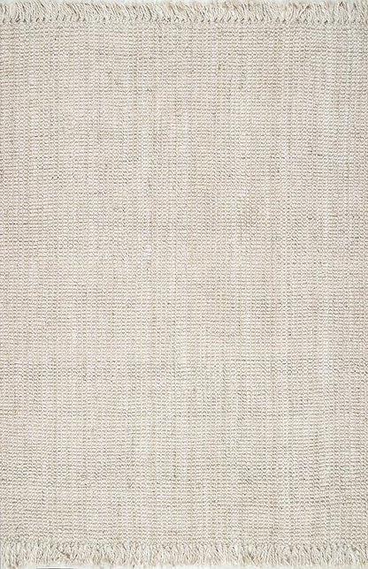 Nuloom Daniela Off-White, 8' Square, Handmade, Jute, Tassel, Soft and Textured, High Traffic, Stain Resistant, Easy Clean, Durable Area Rug for Bedroom, Living Room, Dining Space, Foyer, Entryway