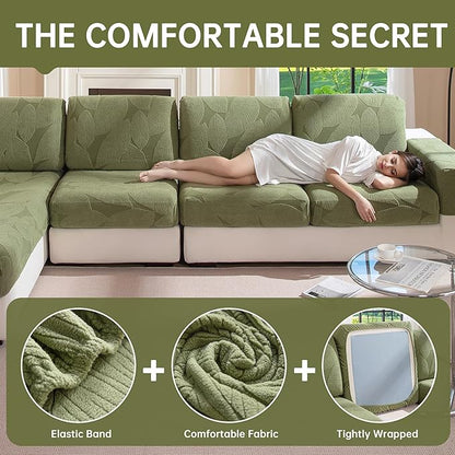 Couch Covers for Sectional Sofa, Washable Stretch Soft Sofa Cushion Covers L Shape Sofa Slipcovers Anti Slip Furniture Decor Protector for Pets (1PC L Chaise Cover,Green)