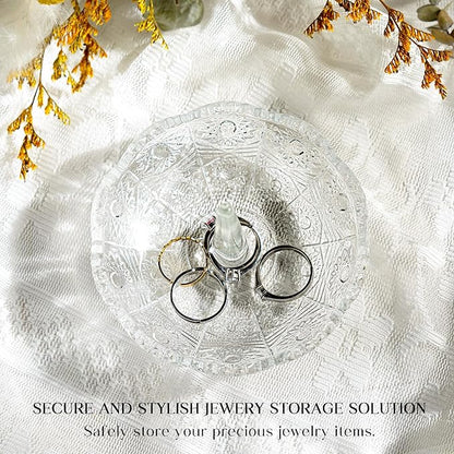 H&D HYALINE & DORA Crystal Ring Holder Dish, Clear Glass Ring Holder for Jewelry,Round Jewelry Holder Tray for Rings Earrings Necklace Organizer