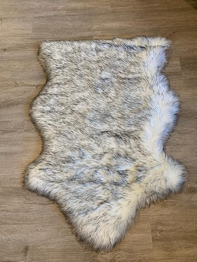 LAMBZY Faux Sheepskin Super Soft Hypoallergenic Silky Shag Rug for Living Room, Kids Room, Sofa (Single 2'x3', White/Black Tips)