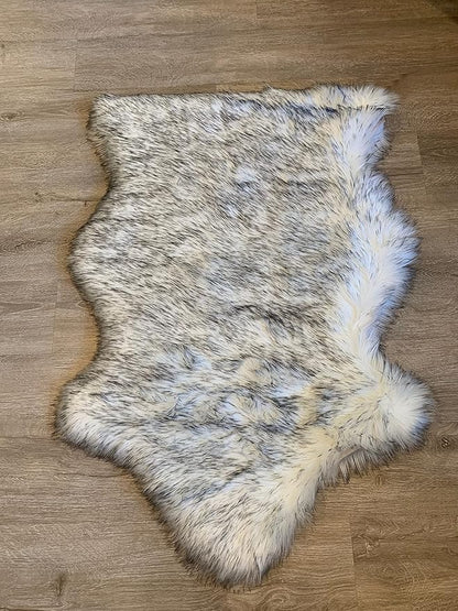 LAMBZY Faux Sheepskin Super Soft Hypoallergenic Silky Shag Rug for Living Room, Kids Room, Sofa (Single 2'x3', White/Black Tips)