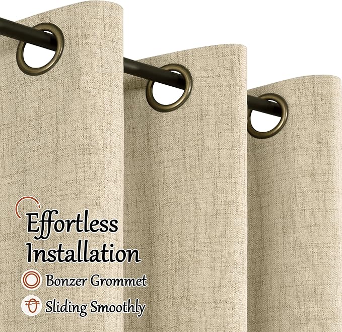 Lajode Linen Blackout Curtains for Living Room Narrow Window, Thermal Insulated Complete Light Blocking Soundproof Small Curtains for Bedroom, Each 38 Inch Wide 80 Inch Length 2 Panels, Burlap