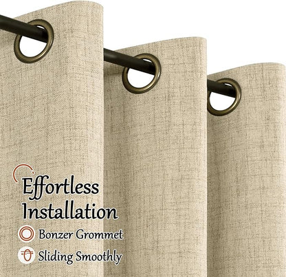 Lajode 45 Inch Length Linen Blackout Curtains for Short Cafe Window, Thermal Insulated Light Blocking Soundproof Privacy Burlap Curtains 2 Panels, Each 38 Inch Wide Burlap