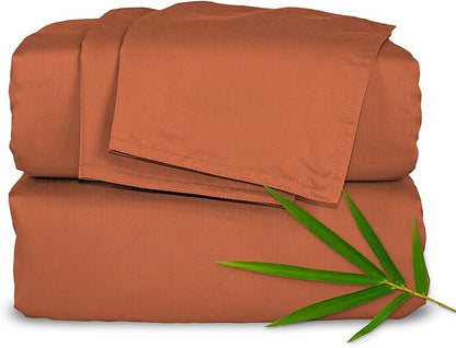 Pure Bamboo King Sheets, Genuine 100% Organic Viscose Derived from Bamboo Bed Sheet Set, Luxuriously Soft & Cooling, Double Stitching, 2 Year Quality Promise (King, Terracotta)