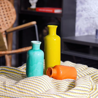 Colorful Ceramic Vase Set Home Decor - Set of 3 Flower Vases, Farmhouse Vases for Decor,Colorful Vase for Living Room,Office,Centerpiece Table Decorations,Boho Flower Mexican Pottery for Wedding