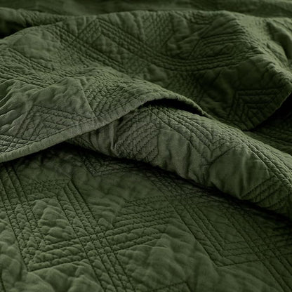 WDCOZY 100% Cotton Oversized King Quilt Set - Olive Green California Cal King Size Soft Lightweight Modern Bedspread, Farmhouse Country Rustic Coverlet, Textured Like Linen, Shabby Chic Bedding