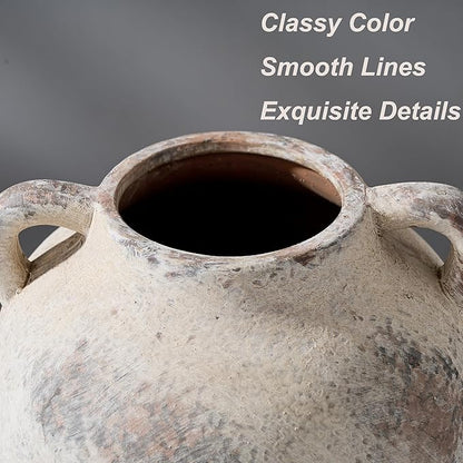 Antique Ceramic Vase, 5.8 Inch Terracotta Vase with Handles, Decorative Rustic Vase for Home Decor, Farmhouse, Living Room, Table, Bedroom, Entrance, Office - Gray
