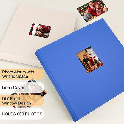 Photo Album 4x6 600 Photos with Writing Space,4 x 6 Photo Book Linen Cover with Front Window, 4x6 Picture Album, 600 Photos Photo Album Book for Wedding Kids Travel Family Baby Pictures (Blue)