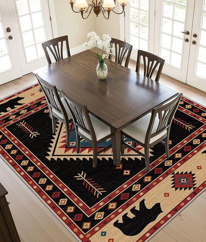 Southwest Rug 6x9 - Native American Bear Cabin Area Rugs for Living Room Bedroom, Rustic Geometric Machine Washable | Non-Slip | Soft Large Carpets, Western Room Decor (Red Tan Black)