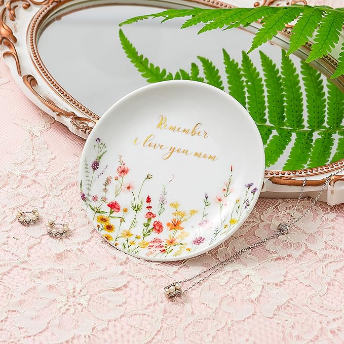 Crisky Jewelry Ring Dish for Mom Birthday Gifts Thinking of You Gift for Mother's Day Gift from Daughter Son for Easter Thanksgiving Christmas Valentine Gift Ideas (I Love You Mom) Thrinket Tray