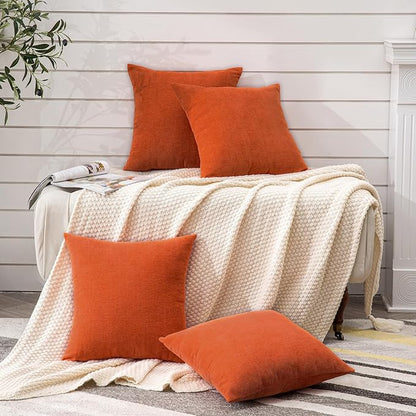 GAWAMAY Decorative Square Throw Pillow Covers 18"x18" Inch Set of 4, Super Soft Chenille Pillows Farmhouse Fall Pillowcase for Living Room Bedroom Sofa Couch Cushion Cover Burnt Orange 45x45cm