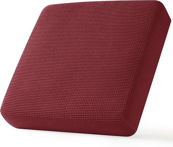 CHUN YI Small Couch Cushion Cover Stretch, Sofa Seat Slipcovers for Pets, Suitable for Armchair Loveseat Sofa with Spandex Jacquard Washable Fabric(Small,Wine/Red)