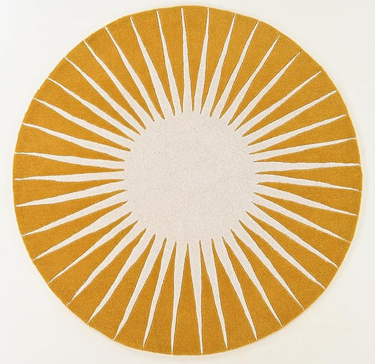 Modern Round Area Rug – Hand-Tufted with 100% NZ Wool, Thick & Soft Circular Carpet for Living Room, Bedroom & Dining Room Decor (Mustard, 10' Round)