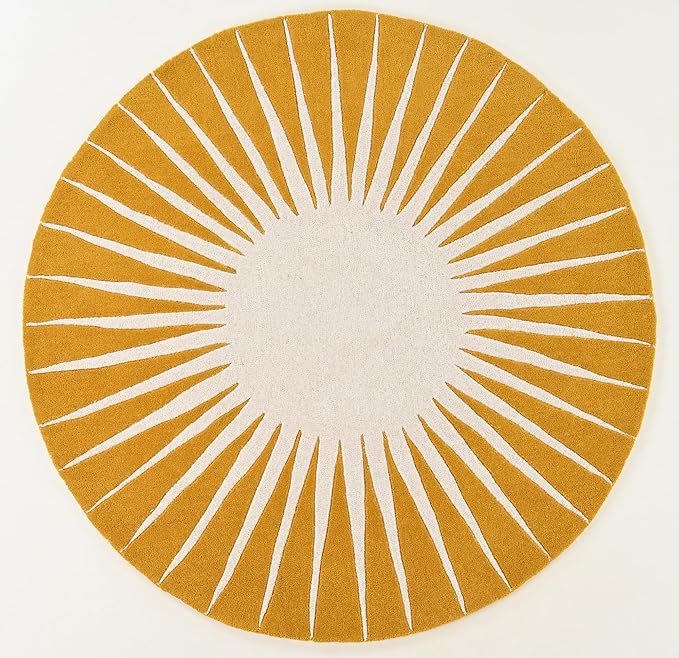 Modern Round Area Rug – Hand-Tufted with 100% NZ Wool, Thick & Soft Circular Carpet for Living Room, Bedroom & Dining Room Decor (Mustard, 5' Round)