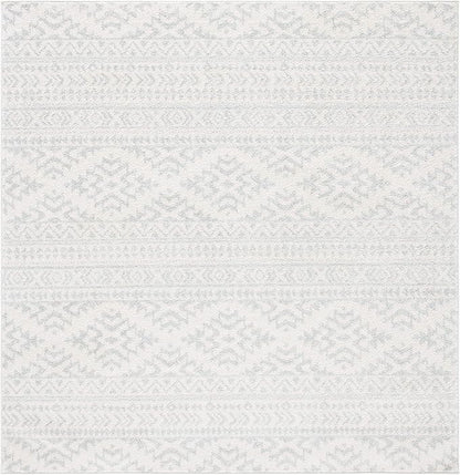 SAFAVIEH Tulum Collection Area Rug - 5' Square, Ivory & Light Grey, Moroccan Boho Tribal Design, Non-Shedding & Easy to Clean, Ideal for Living Room, Bedroom, Dining Space (TUL272G)