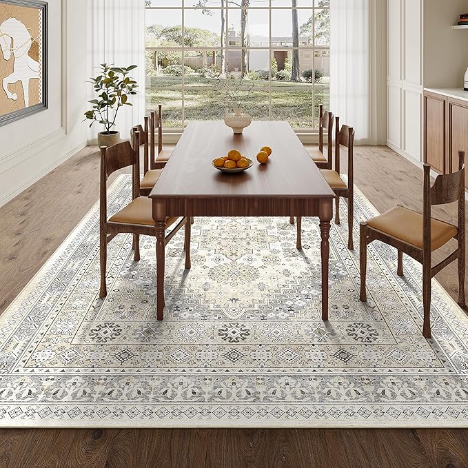 zesthome 5x7 Area Rugs - Ultra-Thin Washble Rug, Stain Resistant Anti Slip Backing Rugs for Living Room,Bedroom, Vintage Home Decor Area Rug (Beige,5'x7')