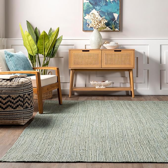 Nuloom Rigo Green, 3' x 5', Handmade, Jute, Soft and Textured, High Traffic, Stain Resistant, Easy Clean, Durable Area Rug for Bedroom, Living Room, Dining Space, Den, Foyer, Entryway