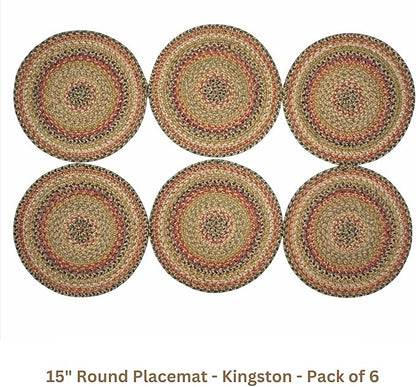 Homespice Kingston Jute Woven Round Placemats Set of 6, 15", Warm Country Decor, Multicolor Table Mats - Vibrant Colors, Durable, Easy to Clean and Protects Furniture