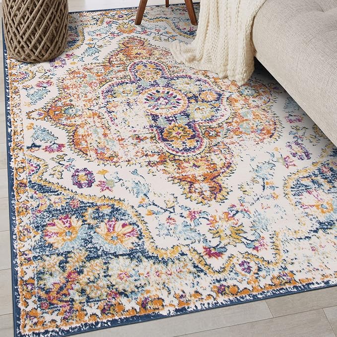 Rugshop Vintage Distressed Bohemian Area Rug for Living Room,Bedroom,Dining Room – Vibrant Multi-Color Tribal Design, 4' x 6'