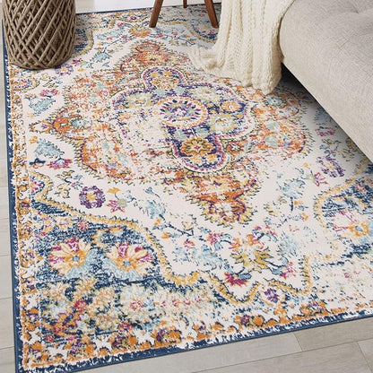 Rugshop Vintage Distressed Bohemian Area Rug for Living Room,Bedroom,Dining Room – Vibrant Multi-Color Tribal Design, 4' x 6'