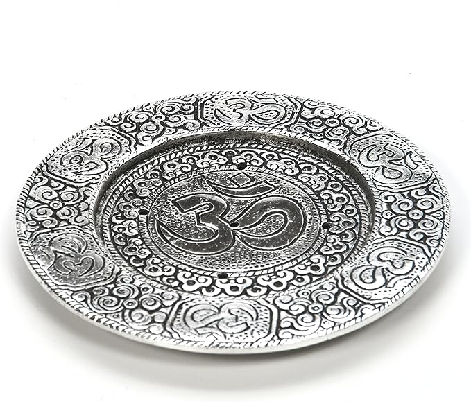 Hosley Tibetan Style Aluminum Incense Sticks Burner for Aromatherapy and Home Ambiance Aged Silver Finish 4.5" Diameter
