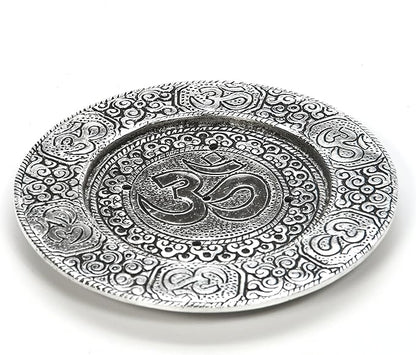 Hosley Tibetan Style Aluminum Incense Sticks Burner for Aromatherapy and Home Ambiance Aged Silver Finish 4.5" Diameter