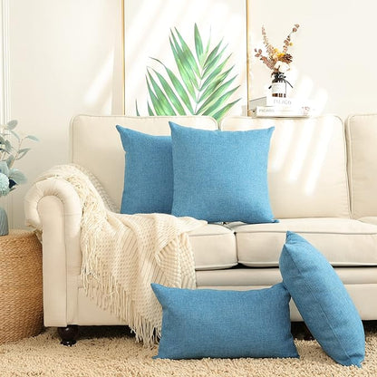 Stellhome Burlap Throw Pillow Covers 18x18 inch for Living Room Decorative Linen Rustic Pillows Neutral Accent Cushion Cases Set of 2, Blue