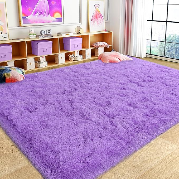8x10 Large Area Rugs for Living Room, Ultra Fluffy Shag Rug for Bedroom, Modern Plush Soft Carpet for Girls Boys Kids Room Dorm Fuzzy Non Slip Rug for Home Decor Aesthetic, Purple
