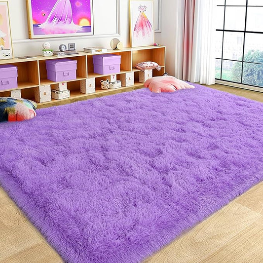 Ultra Fluffy Rug for Living Room Bedroom, 5x7 Fuzzy Large Area Rug for Living Room, Plush Soft Shag Carpet for Girl Boy Kids, Non Slip Rug Modern Indoor Home Decor Aesthetic, Purple