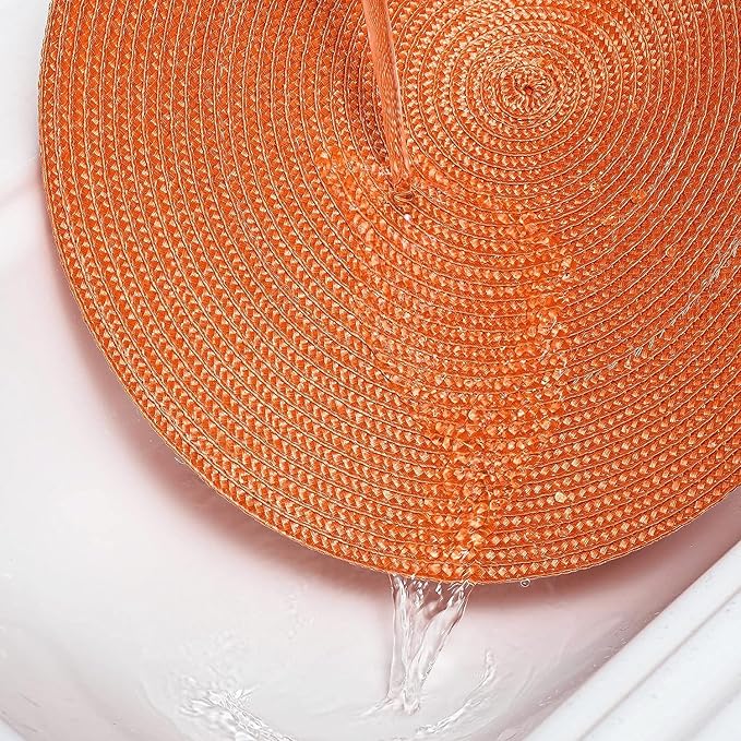 AHHFSMEI Round Braided Placemats 15 Inch Round Table Mats for Dining Tables Natural Woven Heat Resistant Place mats Set of 4 (Orange, 4)