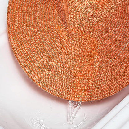 AHHFSMEI Round Braided Placemats 15 Inch Round Table Mats for Dining Tables Natural Woven Heat Resistant Place mats Set of 4 (Orange, 4)
