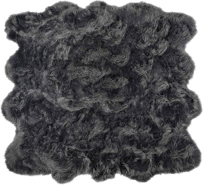 Luxe Gordon Faux Fur Rug with Soft and Fluffy Pile | Machine Washable Living Room Rug with Anti-Slip Backing | Cruelty-Free Area Rugs for Office or Bedroom, Grey, 6 ft x 6 ft