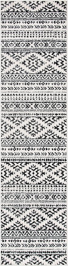 SAFAVIEH Tulum Collection Runner Rug - 2' x 19', Ivory & Black, Moroccan Boho Tribal Design, Non-Shedding & Easy to Clean, Ideal for Living Room, Hallway, Foyer, Bedroom (TUL272B)