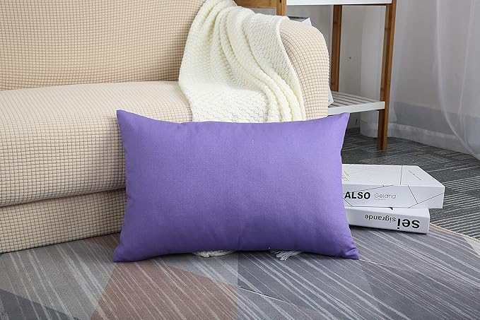 TangDepot Handmade Decorative Solid 100% Cotton Canvas Throw Pillow Covers/Pillow Shams, (12"x20", Violet), 1 Count (Pack of 1)