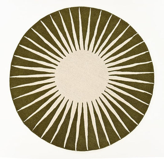 Modern Round Area Rug – Hand-Tufted with 100% NZ Wool, Thick & Soft Circular Carpet for Living Room, Bedroom & Dining Room Decor (Moss Green, 10' Round)
